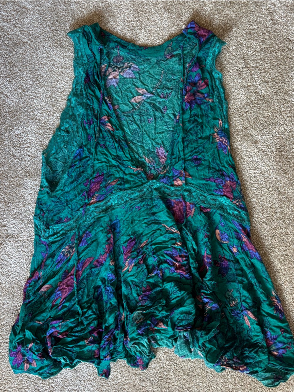 Free People Teal Green Floral Sheer Swim Coverup with Purple Accents